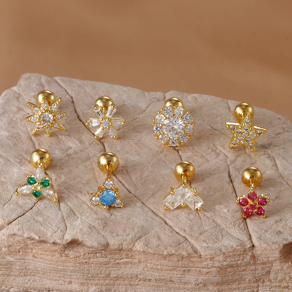 1PC Heart Flower Star Stud Earrings Tragus Helix Stainless Steel Gold Color CZ Zircon Cartilage Piercing Ear Stud Body Jewelry