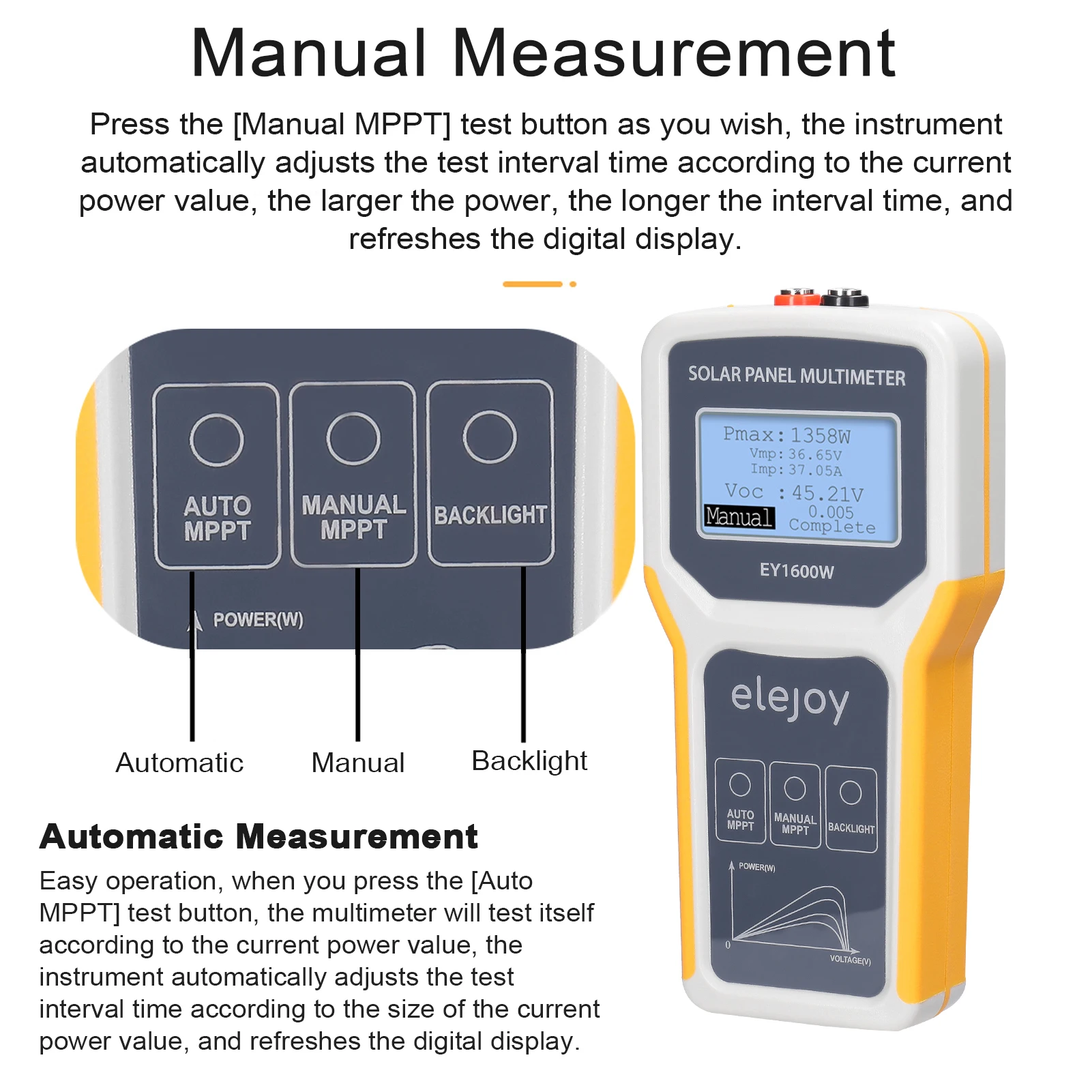 1600W Photovoltaic Panel Multimeter Solar Panel MPPT Tester Open Circuit Voltage Power Point Voltage Current Power Test Meter