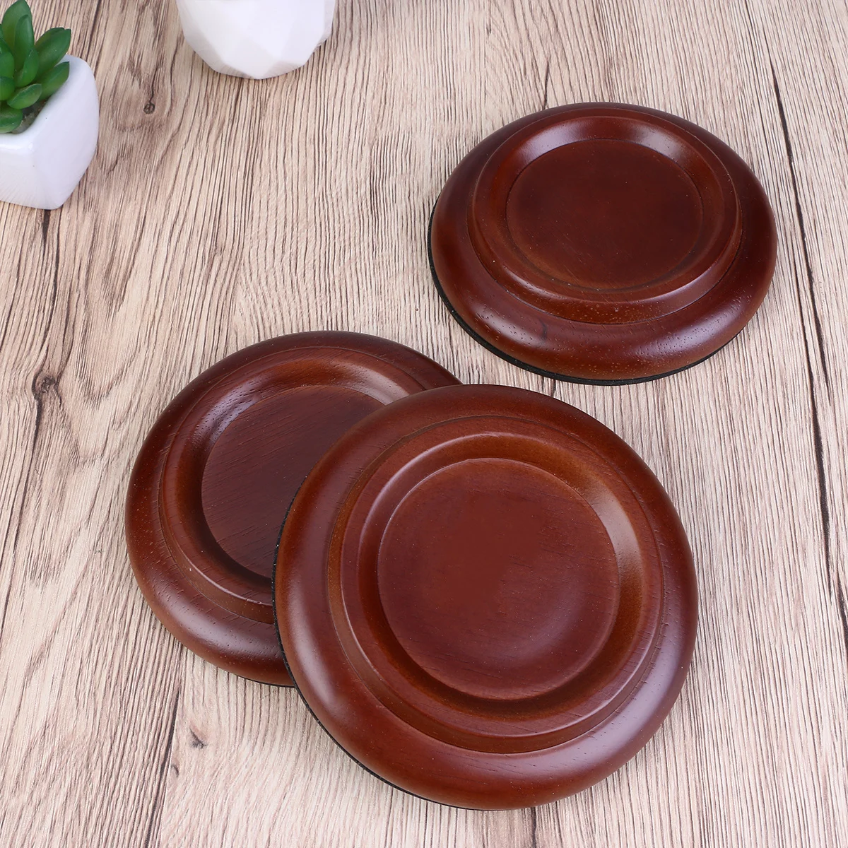 

3pcs Solid Wood Grand Piano Caster Cups Non-slip Anti-noise Piano Mats Floor Protector - Size L (Brown)