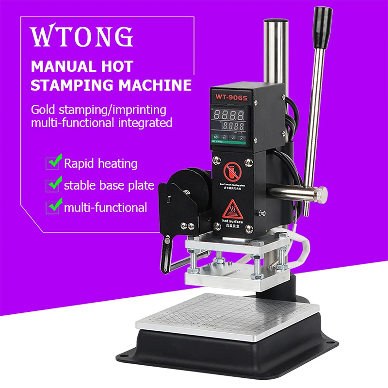 WTONG WT-90GS Кожаная бумага ПВХ АБС-пластик Настольный ручной бронзовый станок Станок для маркировки древесины для различных логотипов