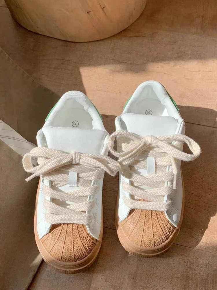 

​Height Boost White Shell Toe Sneakers Women 2025 Spring Thick Sole Casual Versatile College Footwear​