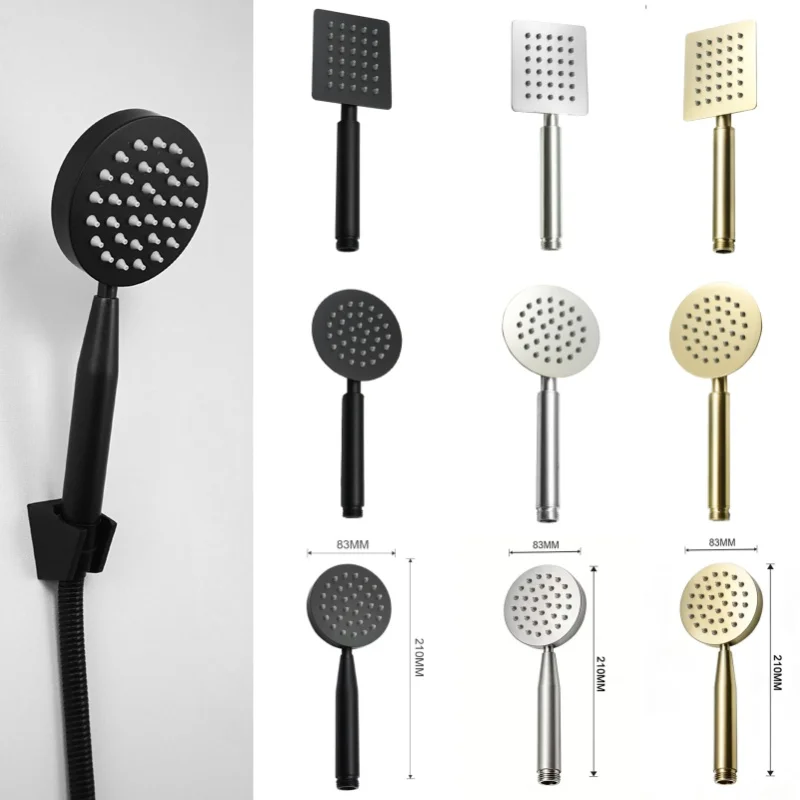 Chrome Handheld Shower Head Bathroom Stainless Steel Round Square Bathtub Handheld Shower Head Gold Black Grey Brushed Color