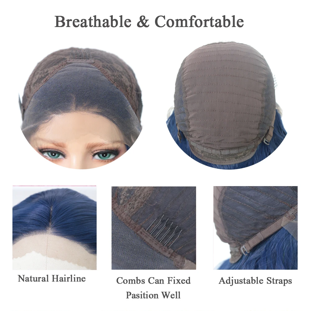 بيرناردو الأزرق الداكن الدانتيل شعر مستعار أمامي بيروكات صناعية للنساء السود 26 بوصة طويل مستقيم الشعر شعر مستعار ذا مقدمة من الدانتيل Bady موجة شعر مستعار