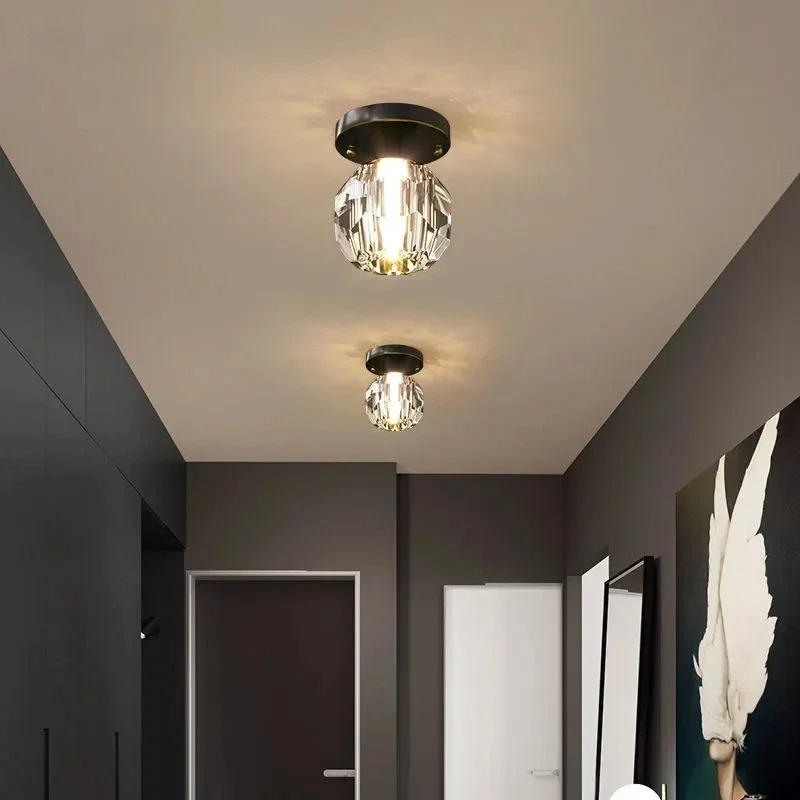 

Скандинавские роскошные хрустальные светодиодные потолочные светильники для коридора, балкона, прохода, прихожей, гардероба, медь, внутреннее освещение, латунь