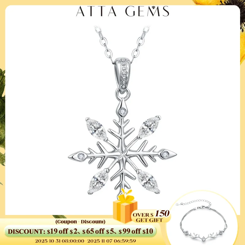 

ATTAGEMS D VVS1 ожерелье из цветного муассанита для женщин, Настоящее серебро 925 пробы, рождественская подвеска в виде снежинки, оригинальные ювелирные изделия