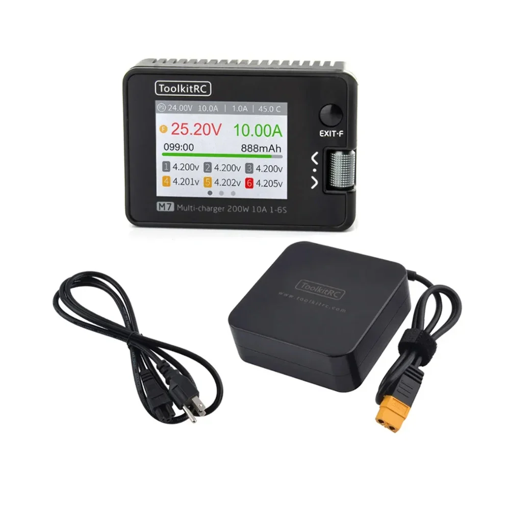 

ToolkitRC M7 200W 10A Balance Charger Discharger With ADP100 for 1-6S Lipo Battery Voltage Servo Checker Receiver Signal Test