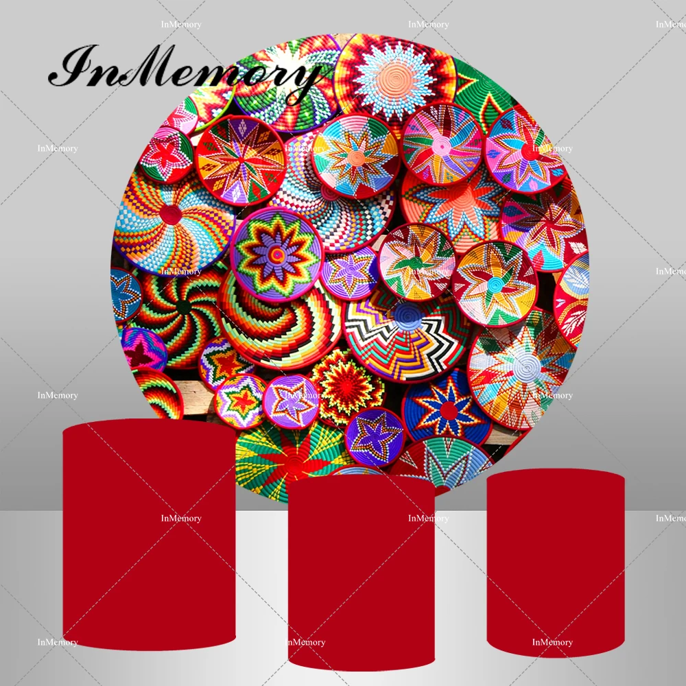 

Traditional Ethiopian Mexican Party Floral Pattern Print Africa Colorful Round Backdrop Cover Cultural Tradition Pedestal Covers