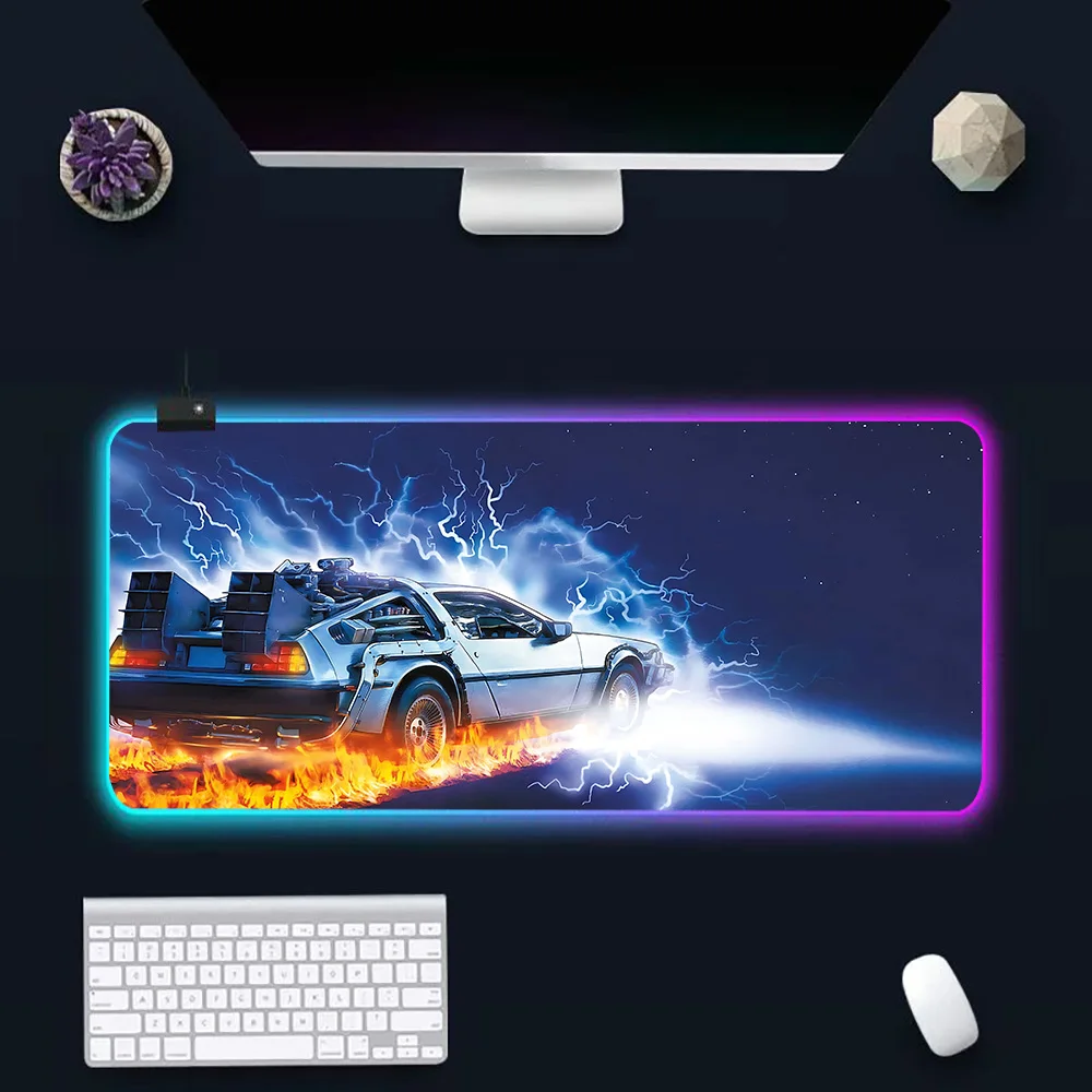 Back to The Future RGB Pc Gamer Keyboard Mouse Pad Mousepad LED Glowing Mouse Mats Rubber Gaming Computer Mausepad