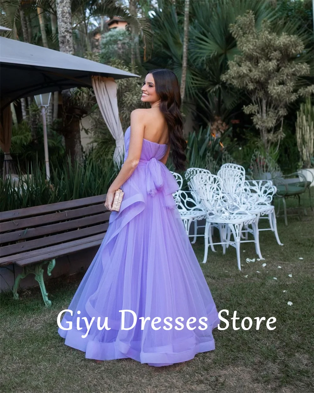 Giyu-Robe de soirée violette sans bretelles, ligne A, longueur au sol, sur mesure, tulle doux, robe éducative