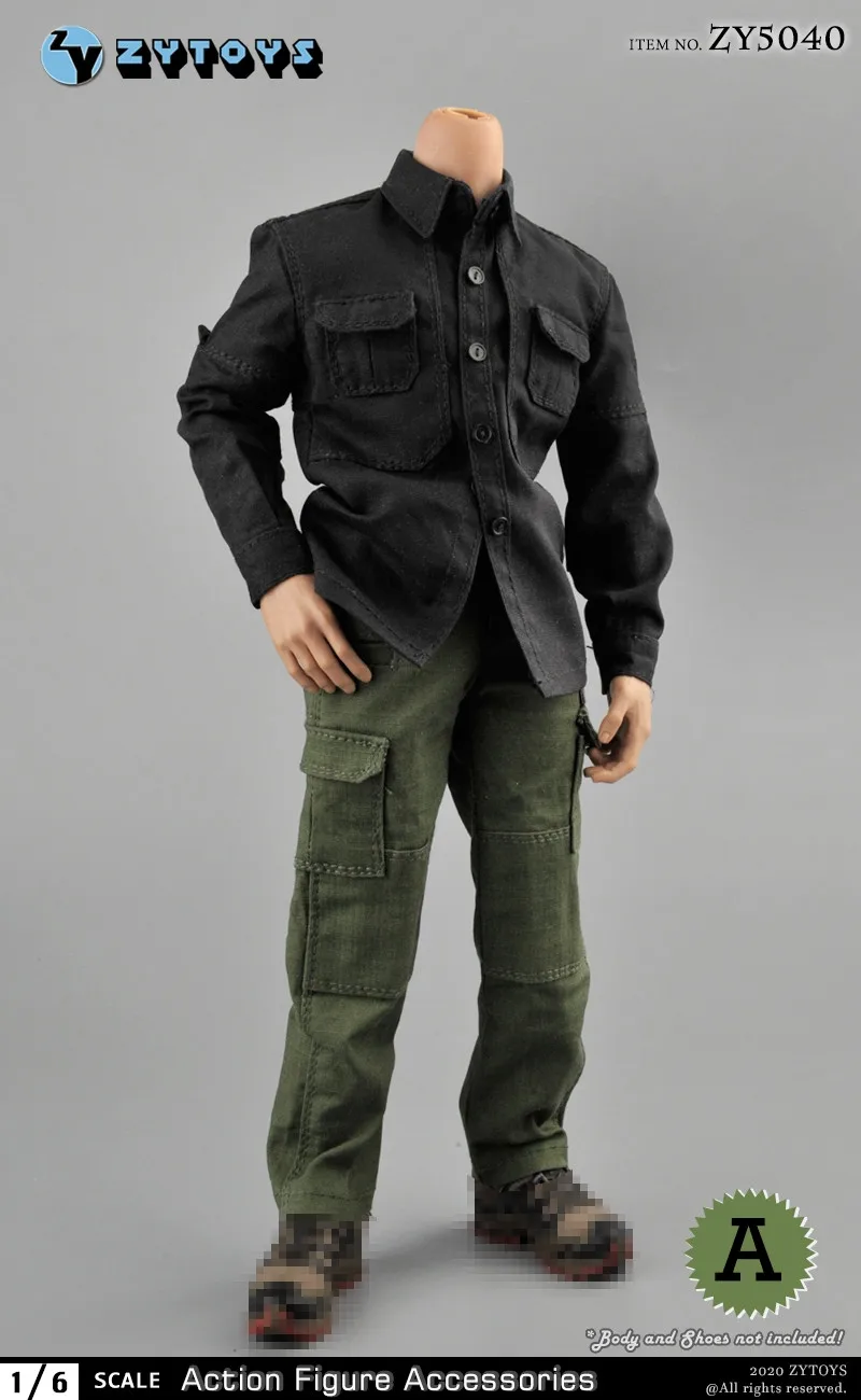 ZYTOYS ZY5040 1/6 Mature Male Soldier Tactical Pocket Shirts Cargo Pants Combat Boots Civilian Clothes For 12