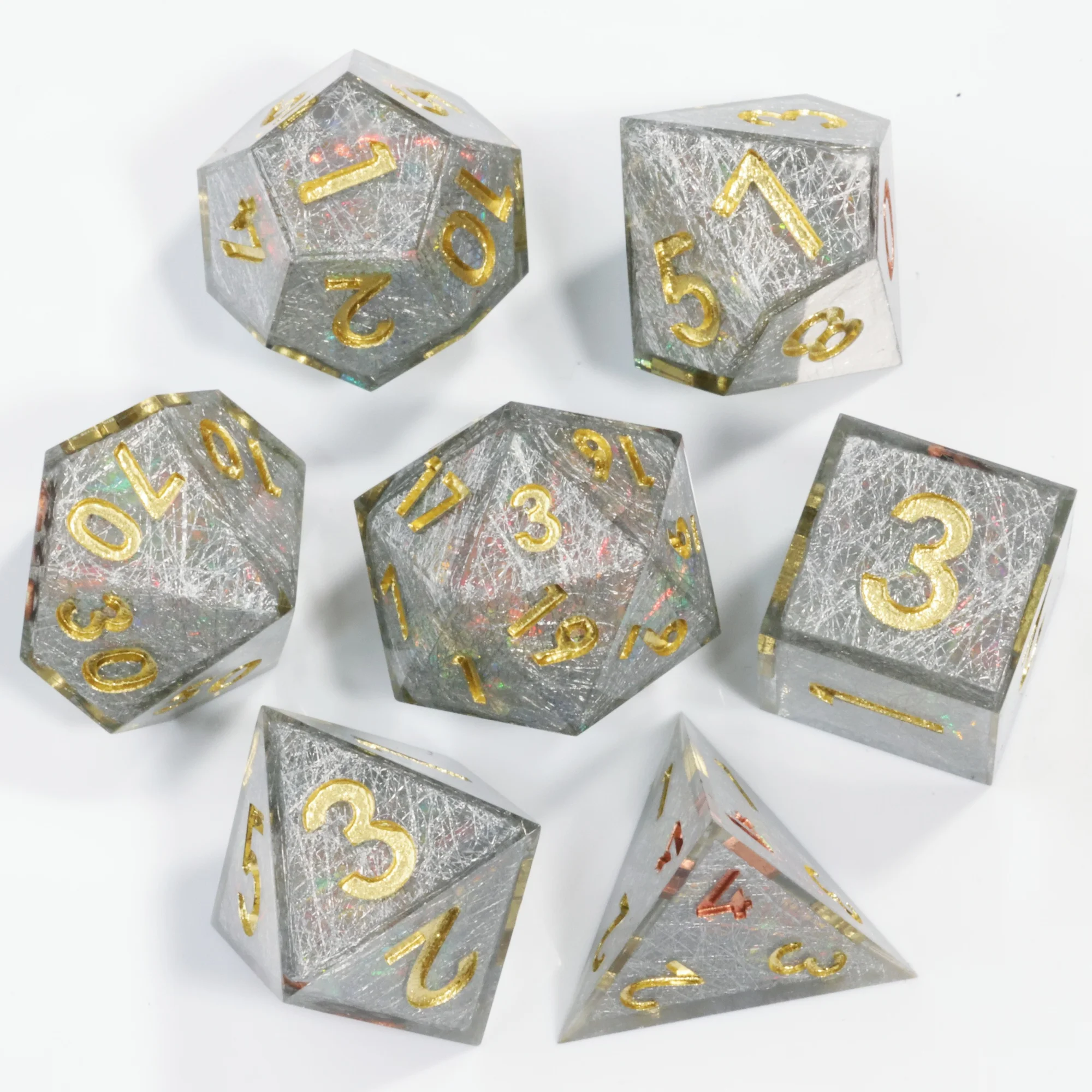

MINI PLANET New Design DND Dice Set Polyhedral Resin Dice for RPG Dragon&Dungeon Flowing Silver Light Dice D6 D20 D&D Dice