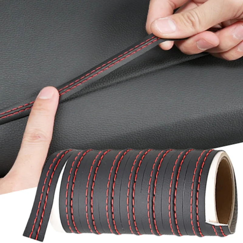 2m Pu Leather Car Self-Adhesive Decorative Line Strip Interior Dashboard Door Mouldings Trim DIY Modifications Decoration Strips