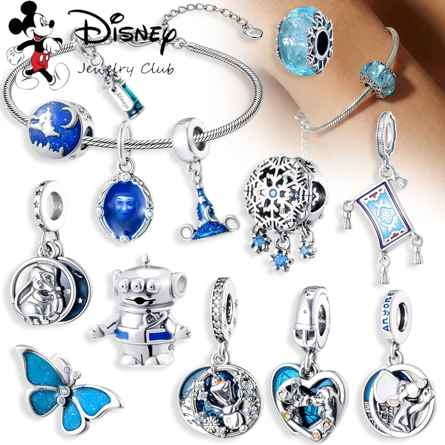

NEW Disney Magical Blue Charms 925 Sterling Silver Bead Fit Original Bracelet Snowflake Dangle Charms DIY Jewelry Gift for Women