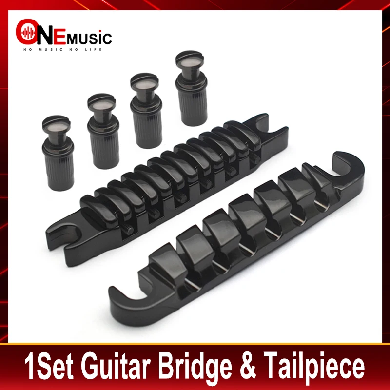 Bridge & Tailpiece for LP Style Guitar String Space 52MM-10.4x5 Top Hanging String Individual Saddle Black/Gold/Chrome