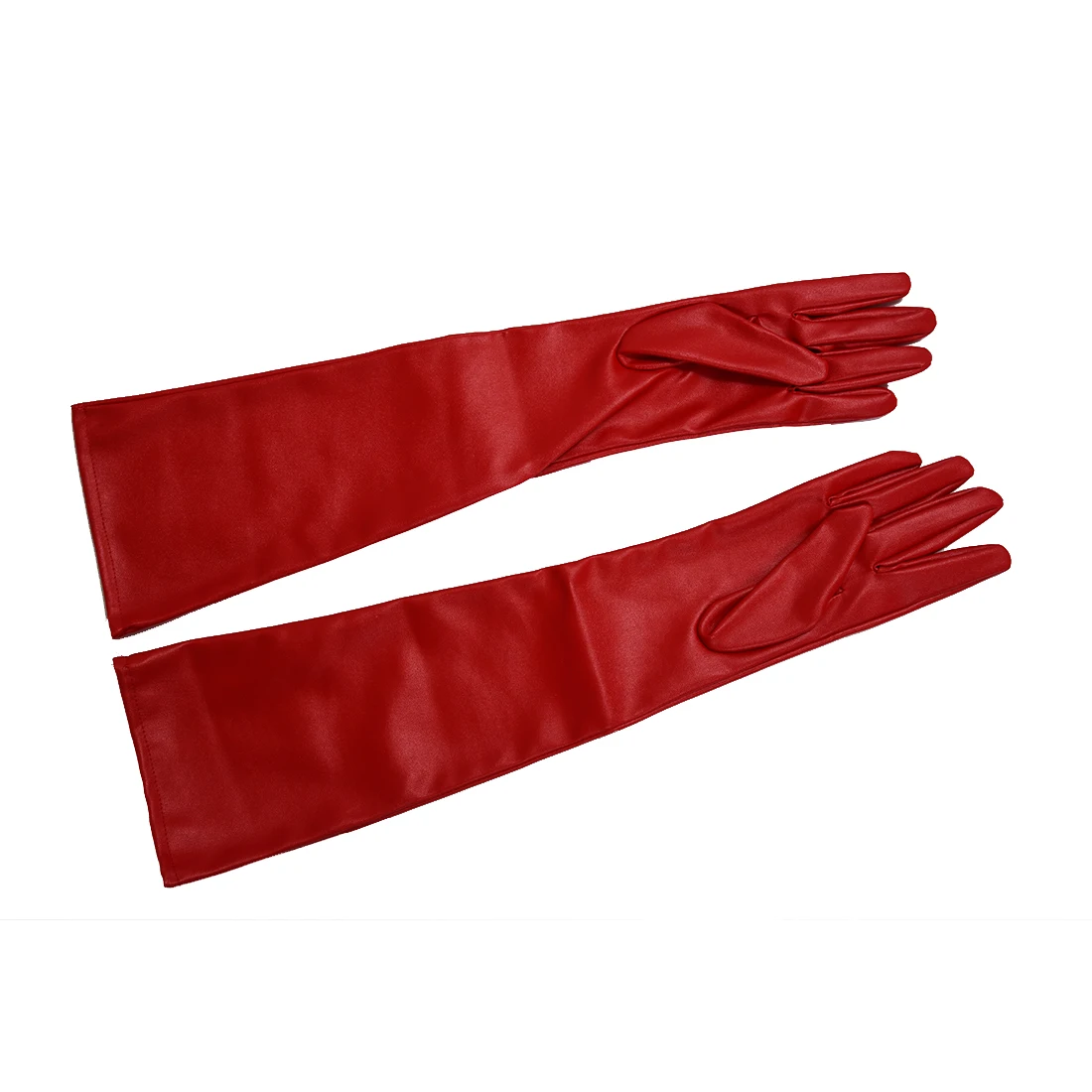 Pair of Stylish Red Solid Color PU Leather Long Gloves For Women