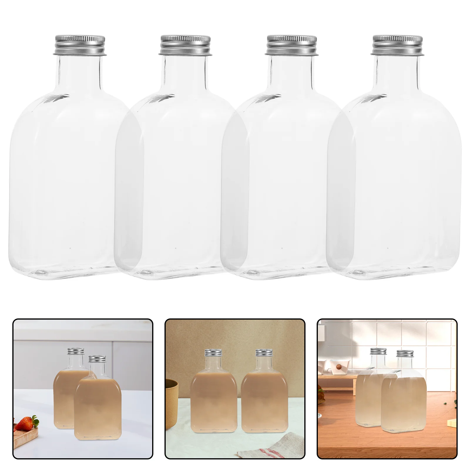 

15pcs Cold Drink Bottle 350Ml Flat Plastic Beverage Container Reusable Transparent Juice Flask For Travel Party Smoothie