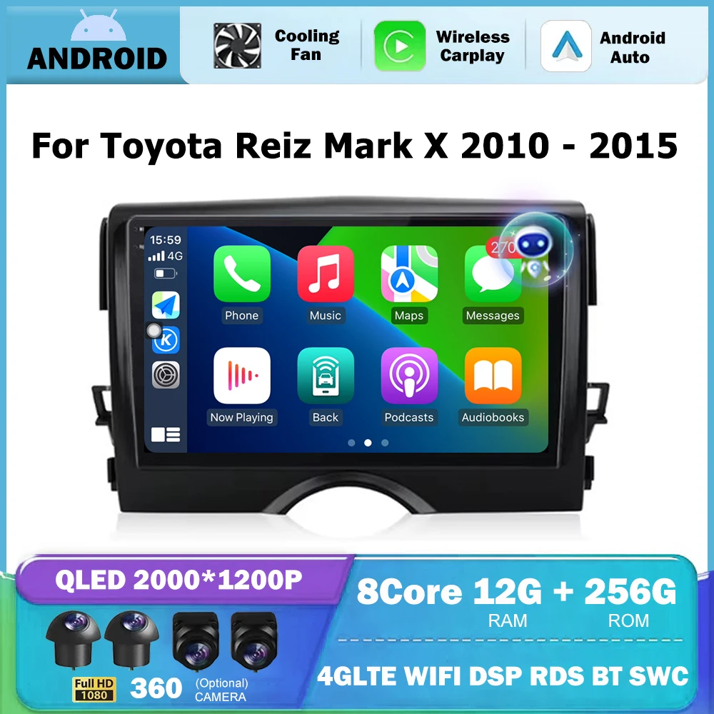 

9-дюймовый Android-авторадио для Toyota Reiz Mark X 2010-2015 Автомобильный мультимедийный GPS-навигатор Экран Беспроводной CarPlay 4G WIFI BT DSP