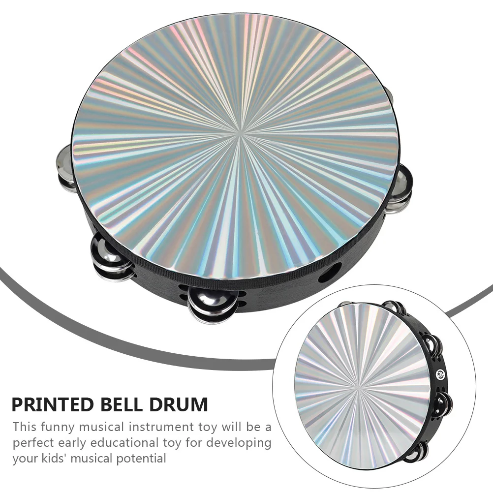 1Pcs Printed Bell Drum Wood Frame Hand Drum Double Side Tambourine Durable Safe Material Early Educational Music Percussion
