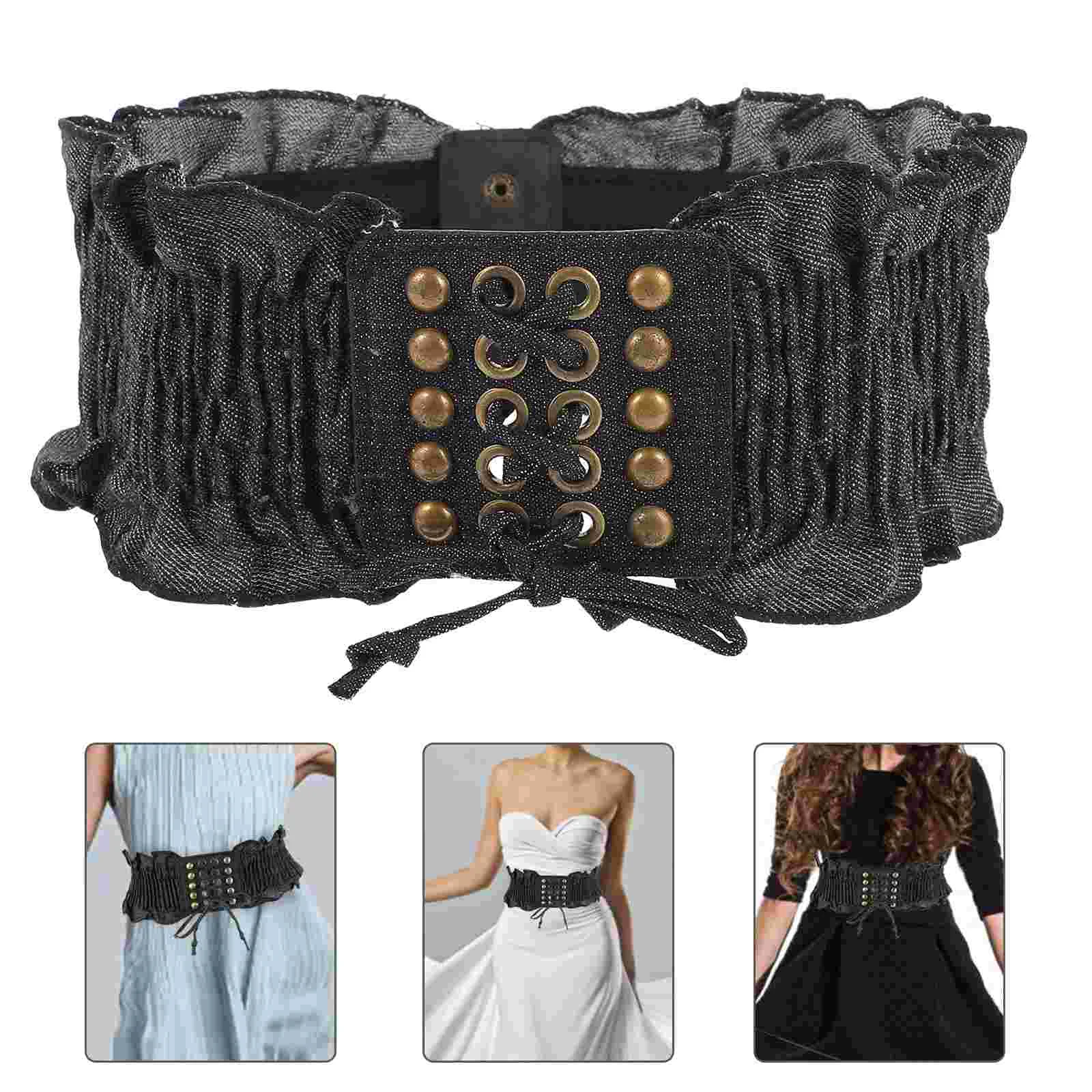 Girdle Denim Macrame Corsets Decorate Elastic Alloy Buckle Waist Bands for Exercise