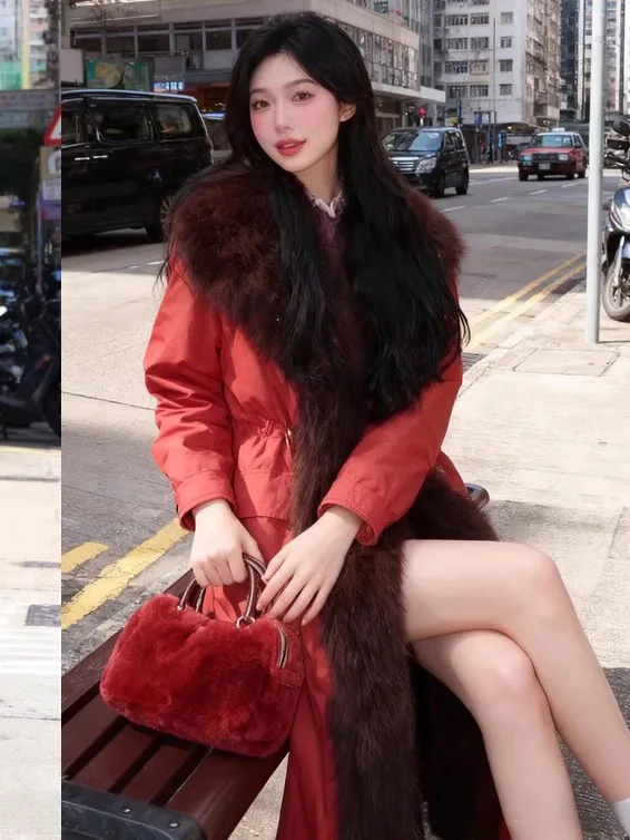 

Young Anti-Aging Long Coat Design Warm Winter New Arrival Parka Faionable Luxury Versatile Trendy Women's Fur Collar Jaet