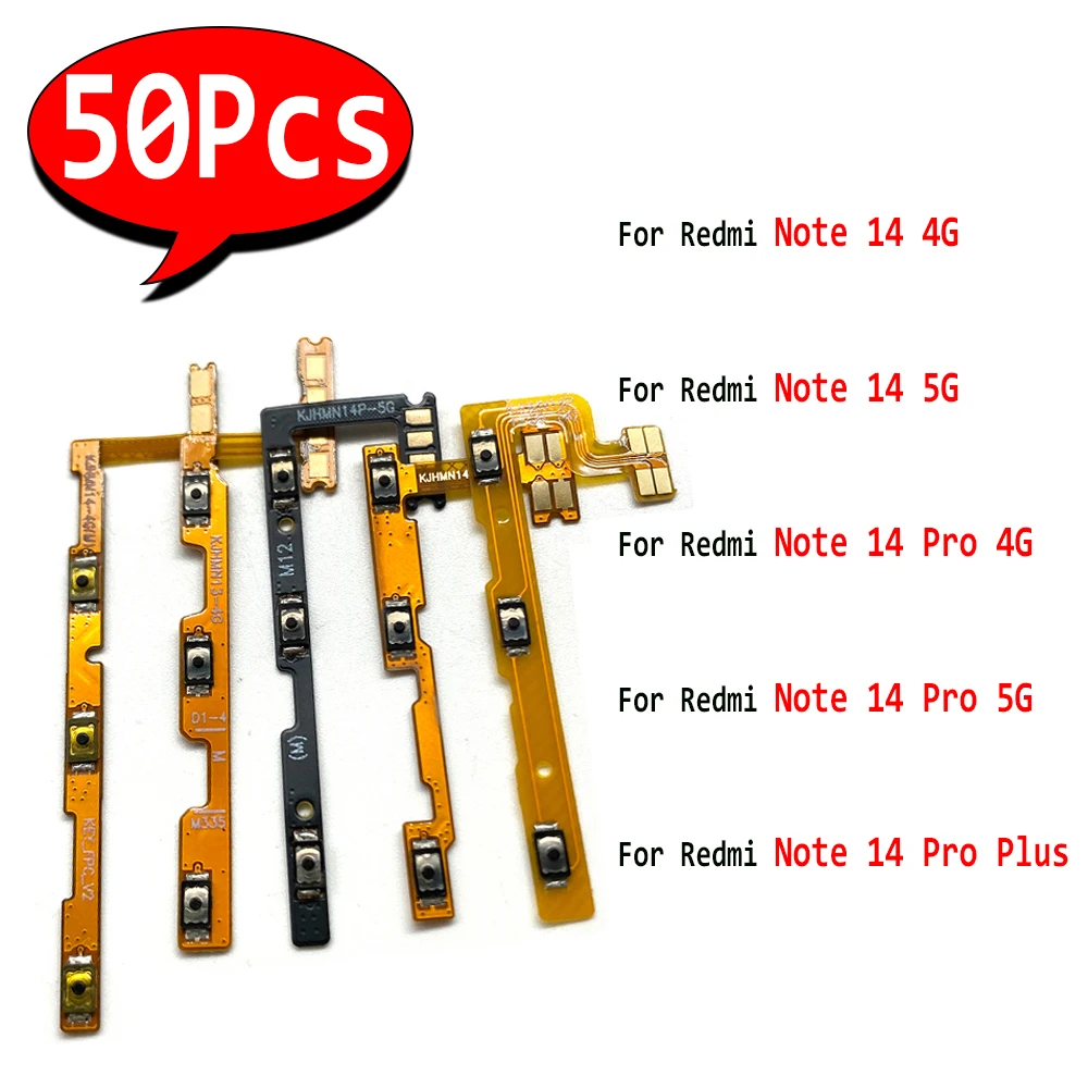 

50Pcs，Power Button Switch Volume Up / Down On / Off Flex Cable For Xiaomi Redmi Note 7 8 9 10 11 12 13 14 Pro Plus 4G 5G 11E 11