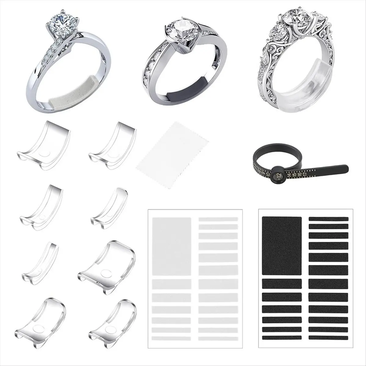 A78I 8 Pcs Ring-Size Adjuster for Loose Rings Transparent Ring Adapter Kit with Silverware Polishing Cloth