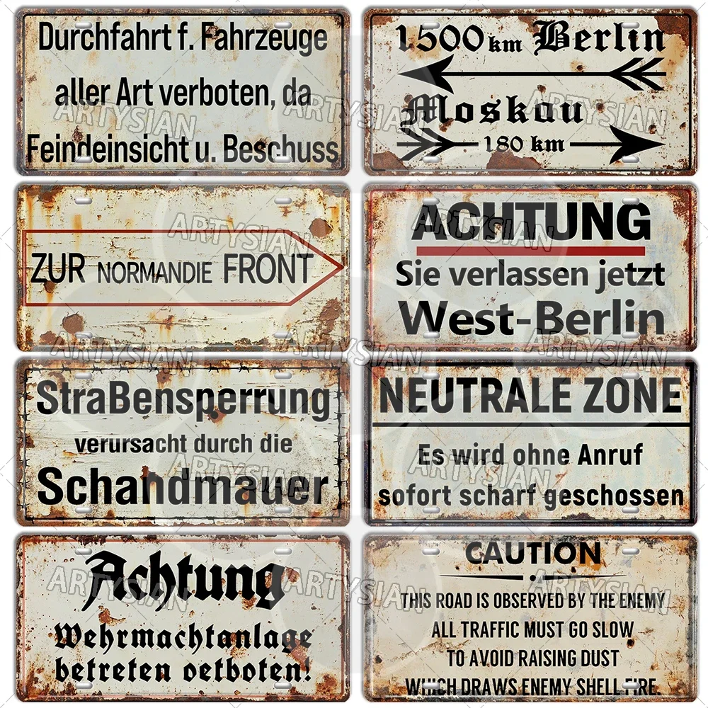 Cold War Border Slogan Warning Sign WWII Military German East Germany Soviet Union Berlin Wall Warning Metal Plaque DDR Sector