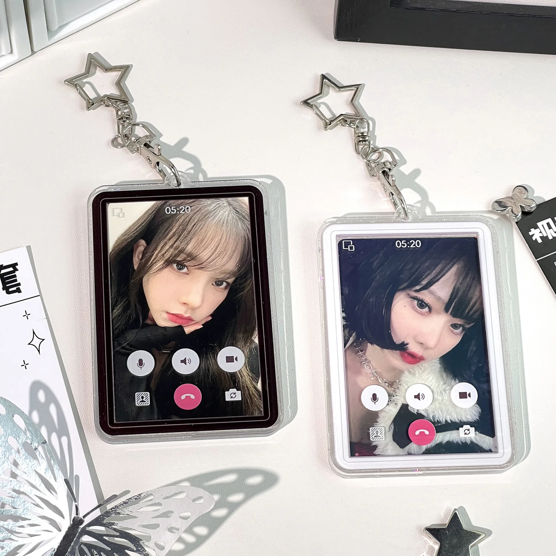 

Acrylic Idol Photo Card Holder Anti-lost Keychain Pendants 3 Inch INS Transparent Card Protective Sleeves Case Stationery