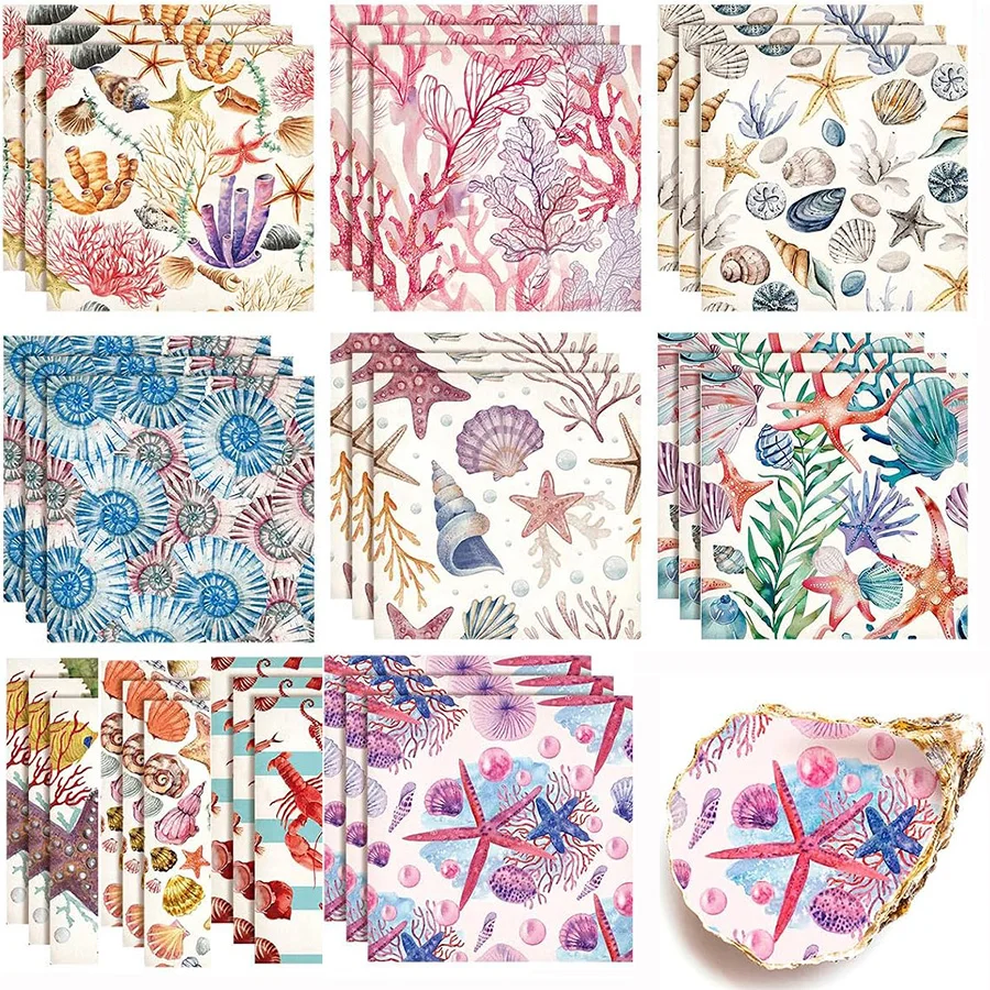 20 serviettes en papier jetables à motifs corail, étoile de mer et coquillage, pour mariage nautique, plage, décollage DIY et décoration de table côtière