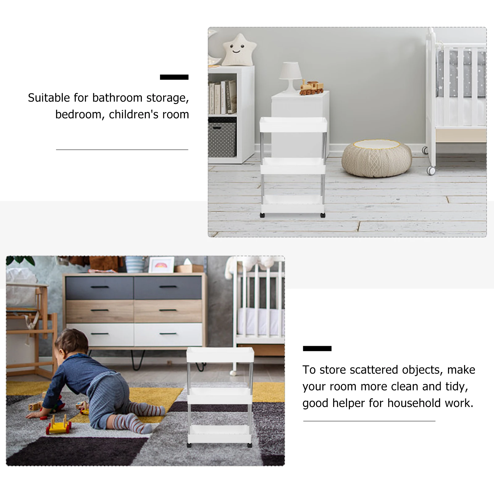 

1Pcs Kitchen Multi-Layer Movable Trolley Floor Stand Storage Rack for Bathroom Bedroom Living Room Balcony Bathroom Trolley Rack