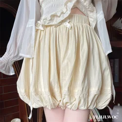 Cotton Puff Bloomers Small Pants Girls Y2K Cute Sweet Japan Sexy Date Princess Ruffles Bow Yellow Pumpkin Lantern Shorts