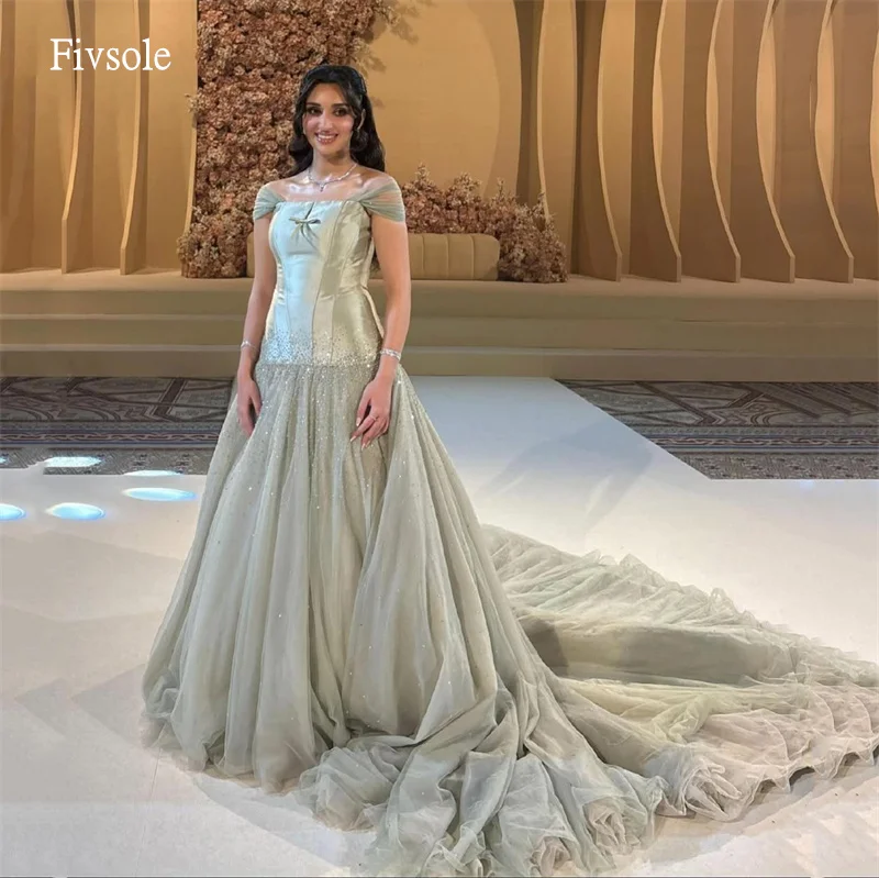 

Fivsole Luxurious Off The Shoulder A Line Prom Gowns Beaded Party Gown Floor Length Evening Dress vestidos de festa Customized