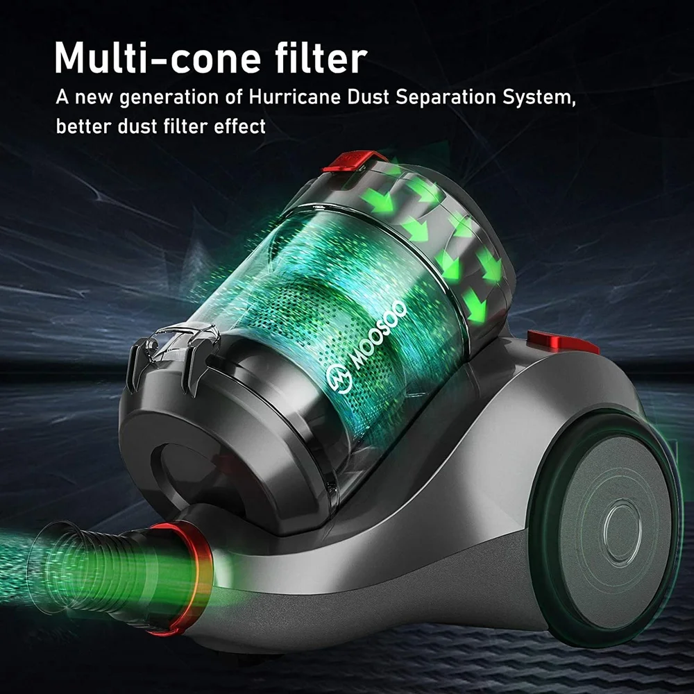 1.5L Lightweight Bagless Canister Vacuum Cleaner 19KPa Powerful Suction HEPA Filter Pet Hair Multi-Surface Cleaning Automatic