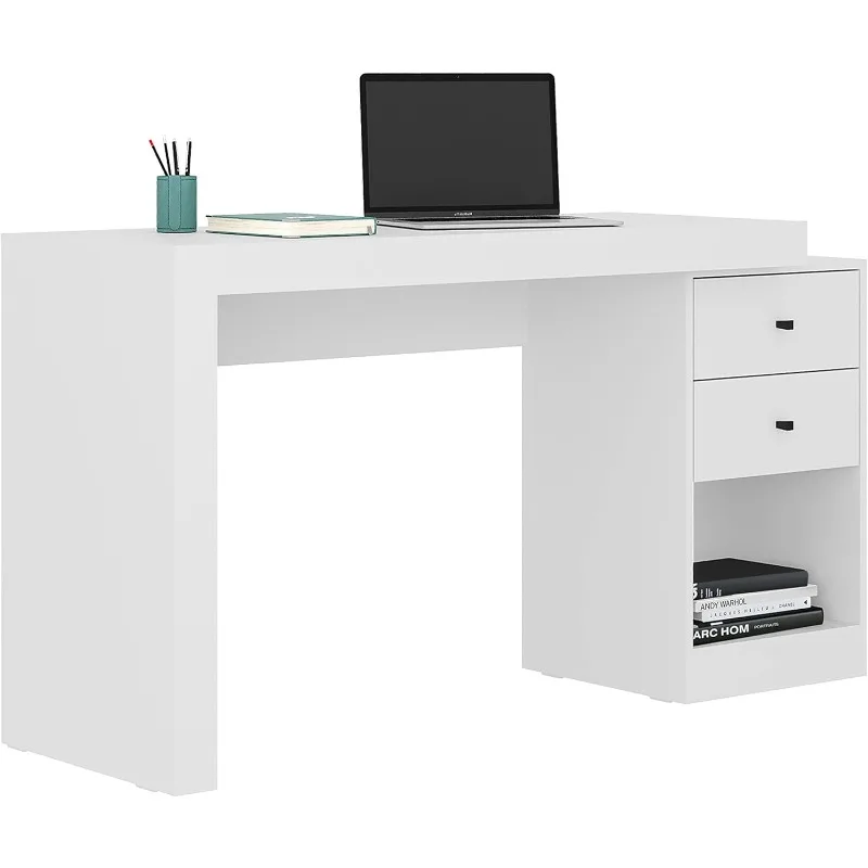 Bureau extensible avec étagère ouverte, bureau d'ordinateur blanc avec imprimante, proximité de stockage, wers, extensible de 47 pouces à 57 pouces