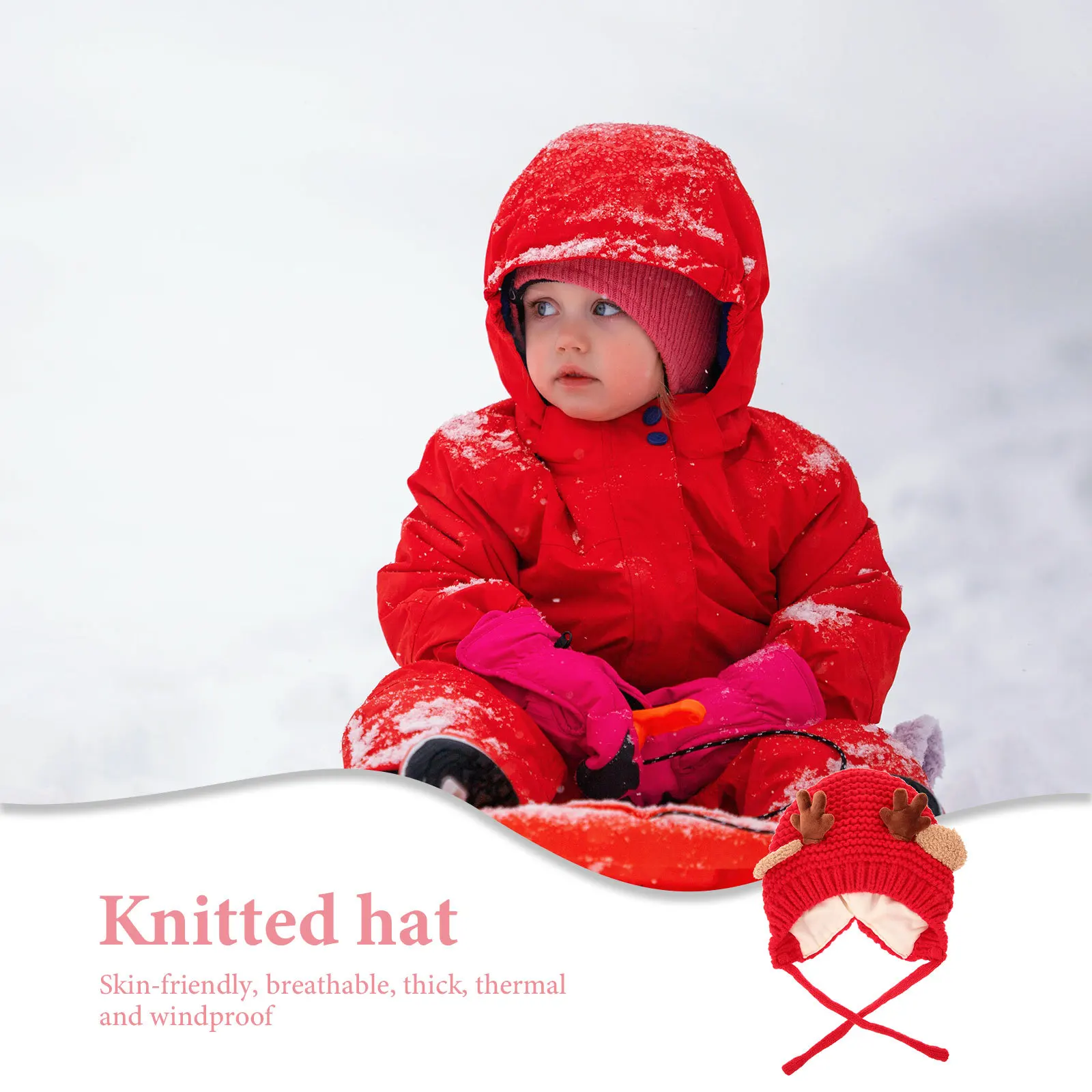 

Children Warm Woolen Crochet Hat Red 1-5 Years Old Antler Design Winter Knit Kids Christmas Deer Cap Baby Knitted Hat