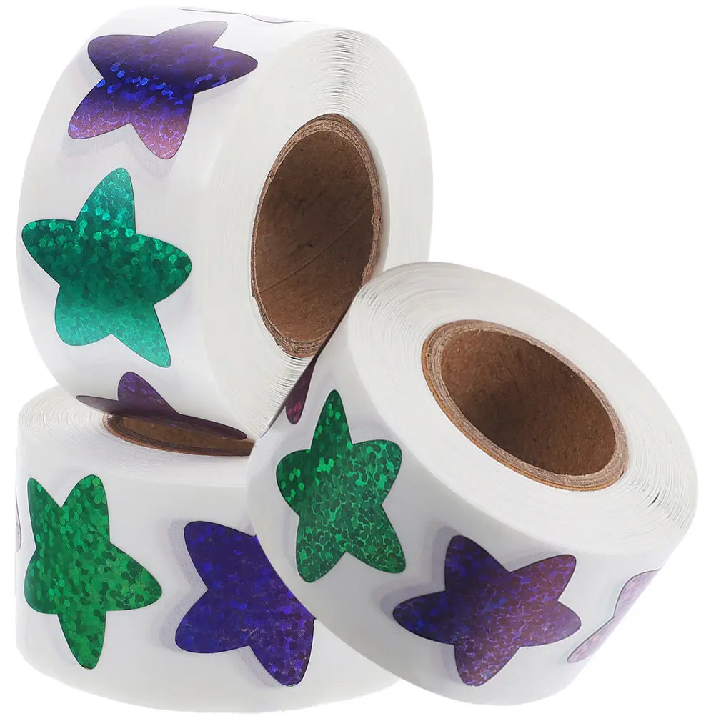 

3 рулона наклеек в форме пентаграммы, яркие цвета, высококачественная печать, бумажные клейкие наклейки для учителей в классах