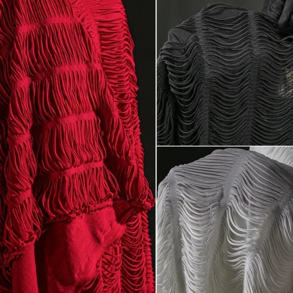 

Черно-красно-белая эластичная двухслойная трикотажная ткань для юбок, пальто, свитеров, дизайнерской модной одежды, для шитья своими руками, за метр