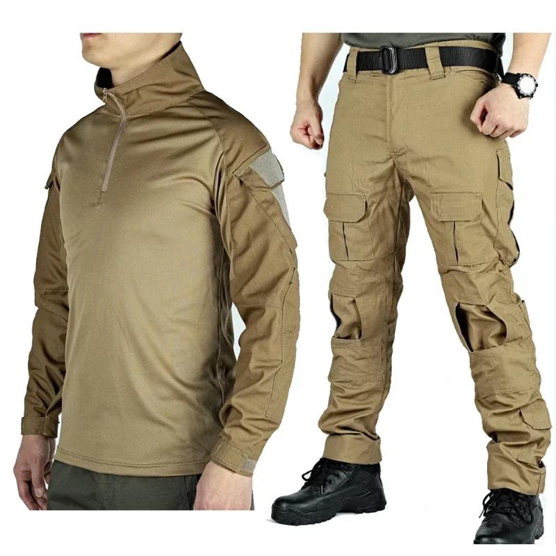 Conjunto de calças masculinas resistentes ao desgaste, camisas ao ar livre, vários bolsos, secagem rápida, treinamento masculino, 2 peças