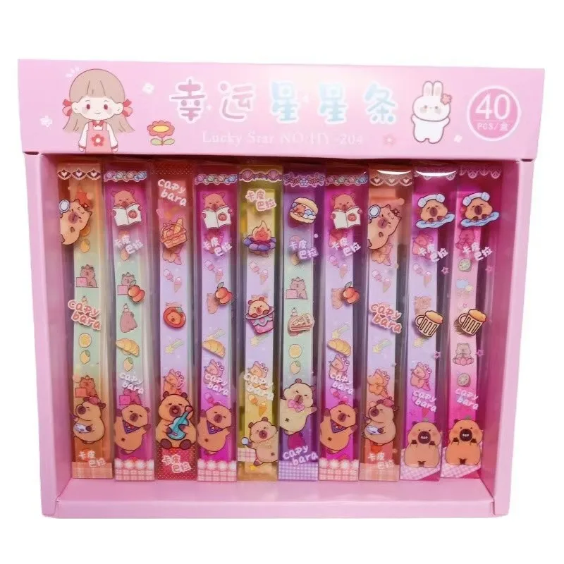 40Pcs/Box Cartoon Capybara Colorful Papers Lucky Star DIY Handmade Origami Paper Strips Decor Folding Paper gift