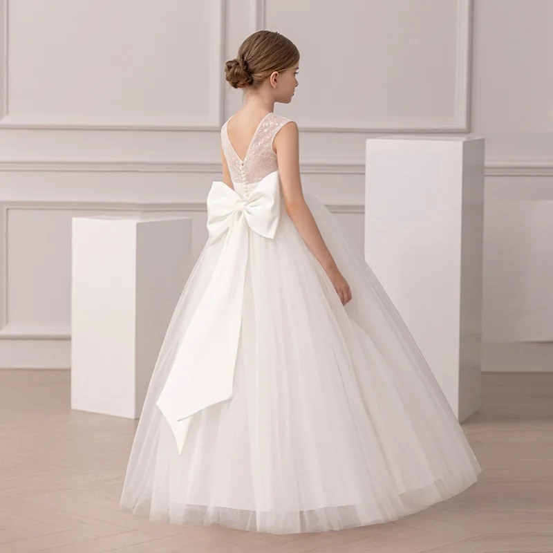 Mädchen glitzerndes Tüll-Puffärmel-Vintage-Kleid, Prinzessin, Hochzeit, Brautjungfer, Party, Urlaub