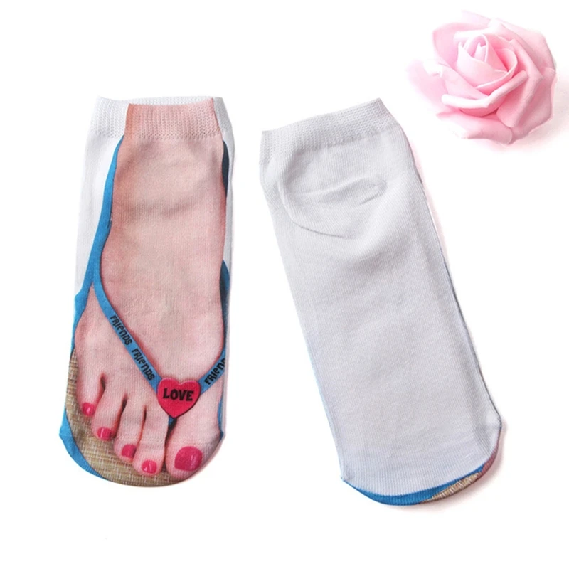 Unisex Cotton Low Cut Ankle Socks Funny 3D Flip-Flops Shoes Pork Skeleton Pattern Printed for Hosi Drop Shipping