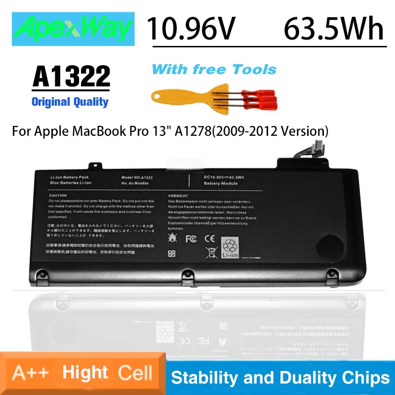 

Аккумулятор ApexWay A1322 A1278 для Apple MacBook Pro, 13 дюймов, 2009, 2010, 2011, 2012, MB991LL/A MB990LL/A, MB990J/A, MC700, MC374, MD101, MD314