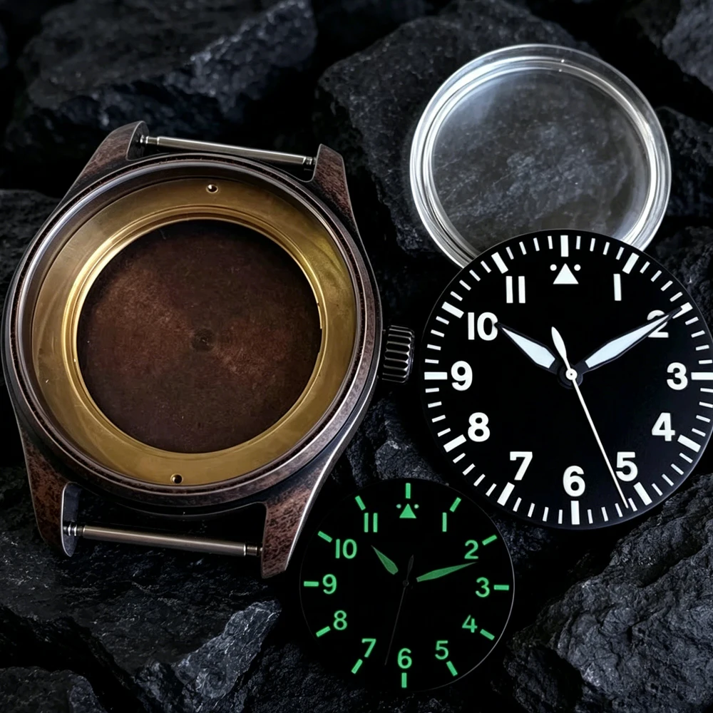 

39mm Tandorio PVD Bronze Coating AR Sapphire Diver Brushed Pilot Watch Case Fit NH36 NH35 ETA2824 PT5000 Movement Screw Crown