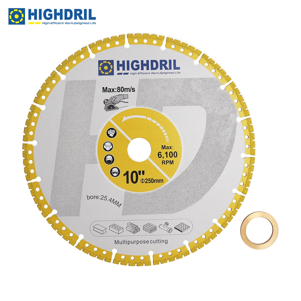 

HIGHDRIL 1pc Diamond Universal Saw Blade Plating Sand Dia250mm/10inch Cutting Disc For Granite Marble Aluminum Angle Grinder