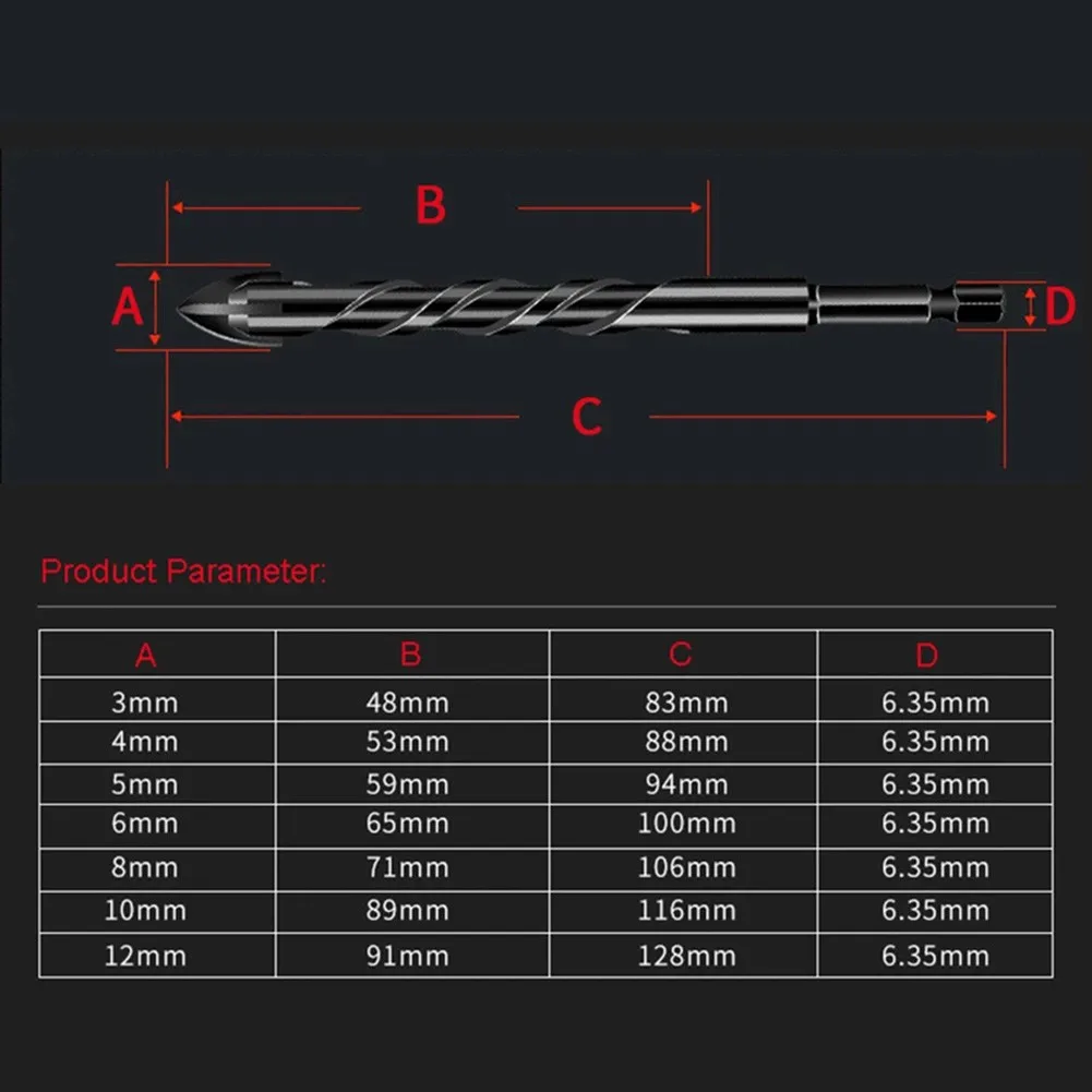 

Pratical Drill Bit Kits Components Drill Equipment Four-Blade Shank Spiral Alloy Attachment Cement Ceramic Glass