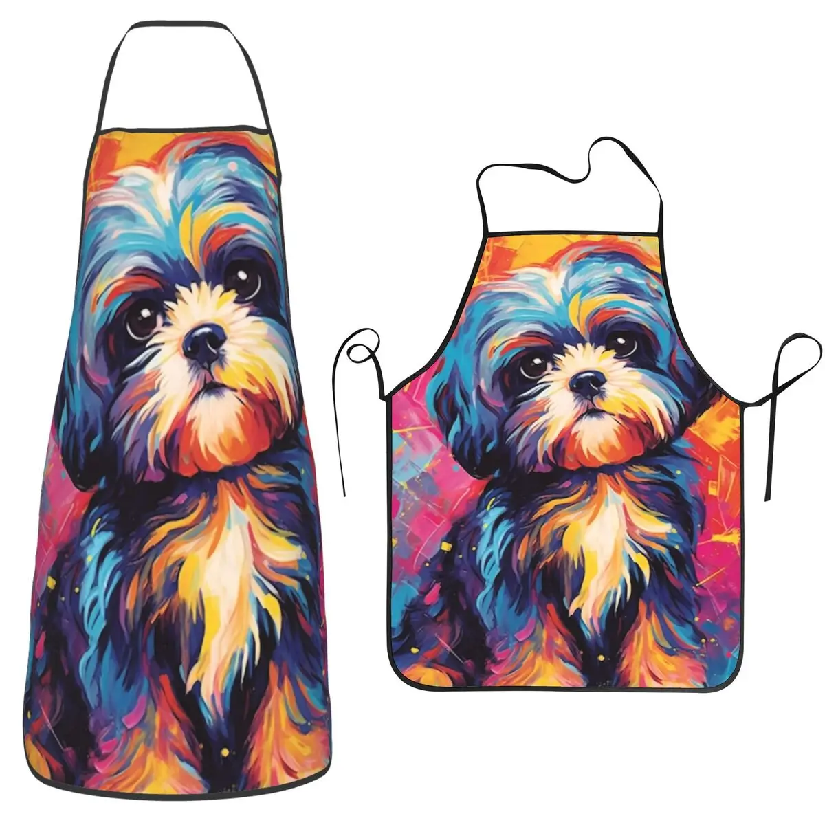 Colour Happy Puppy Dog Print Aprons Chef Baking Tablier Sleeveless Bib Kitchen Cleaning Pinafore for Women Men Gardening