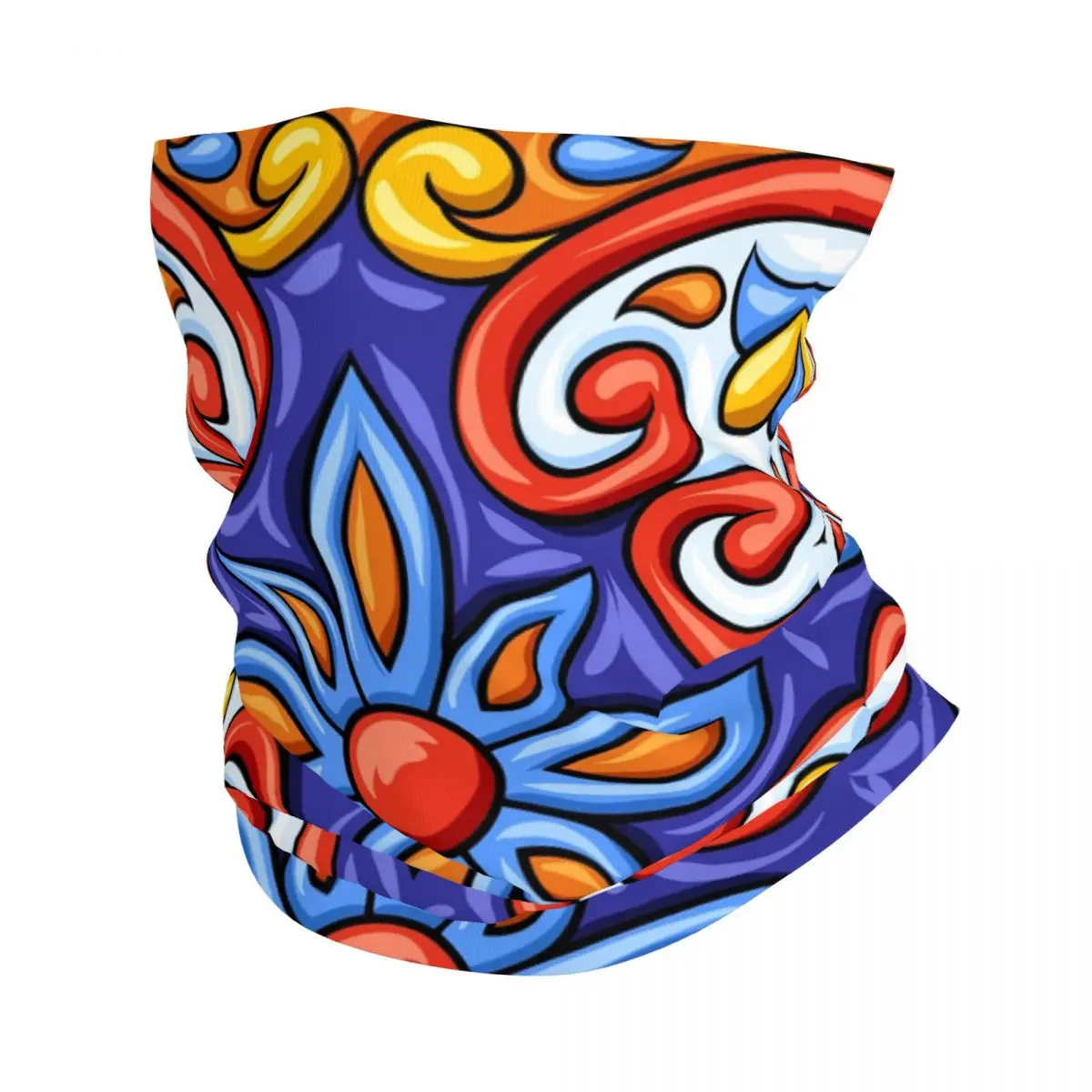 Mexican Flower Neck Gaiter Women Men Windproof Winter Latino Talavera Ceramic Tile Pattern Bandana Scarf for Hiking