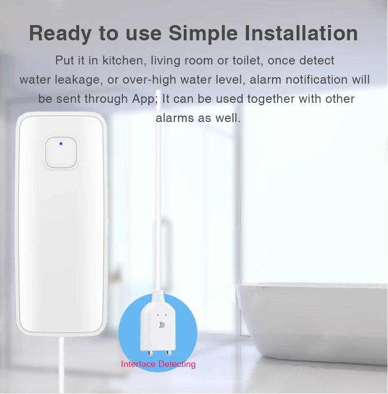 1M/3M/5M Water leakage sensor WIFI leak level Sound Alarm detector security Overflow protection Work with Tuya Smart Life App