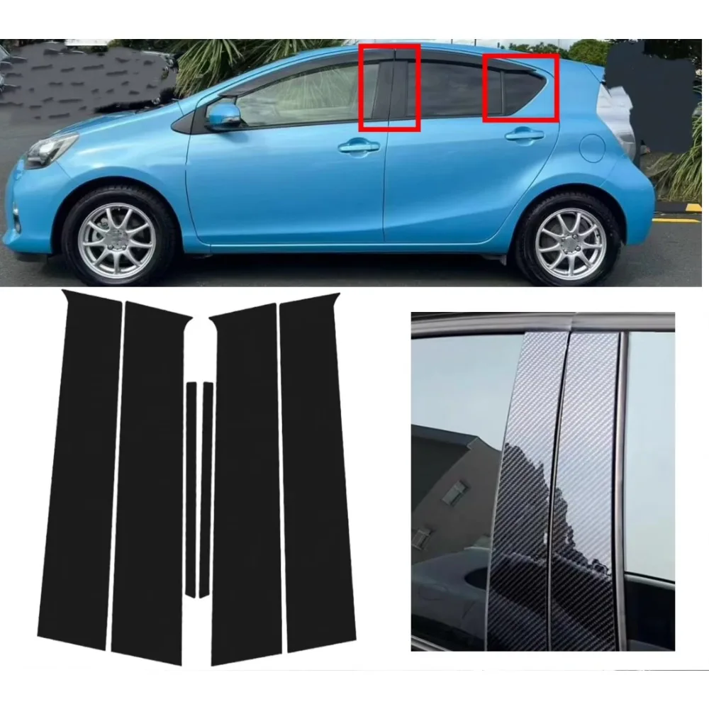 

6PCS Gloss Black Pillar Posts Fit For Toyota Aqua 2012-2019 2013 Window Decor Door Side Mouliding Trim Cover Silver Carbon