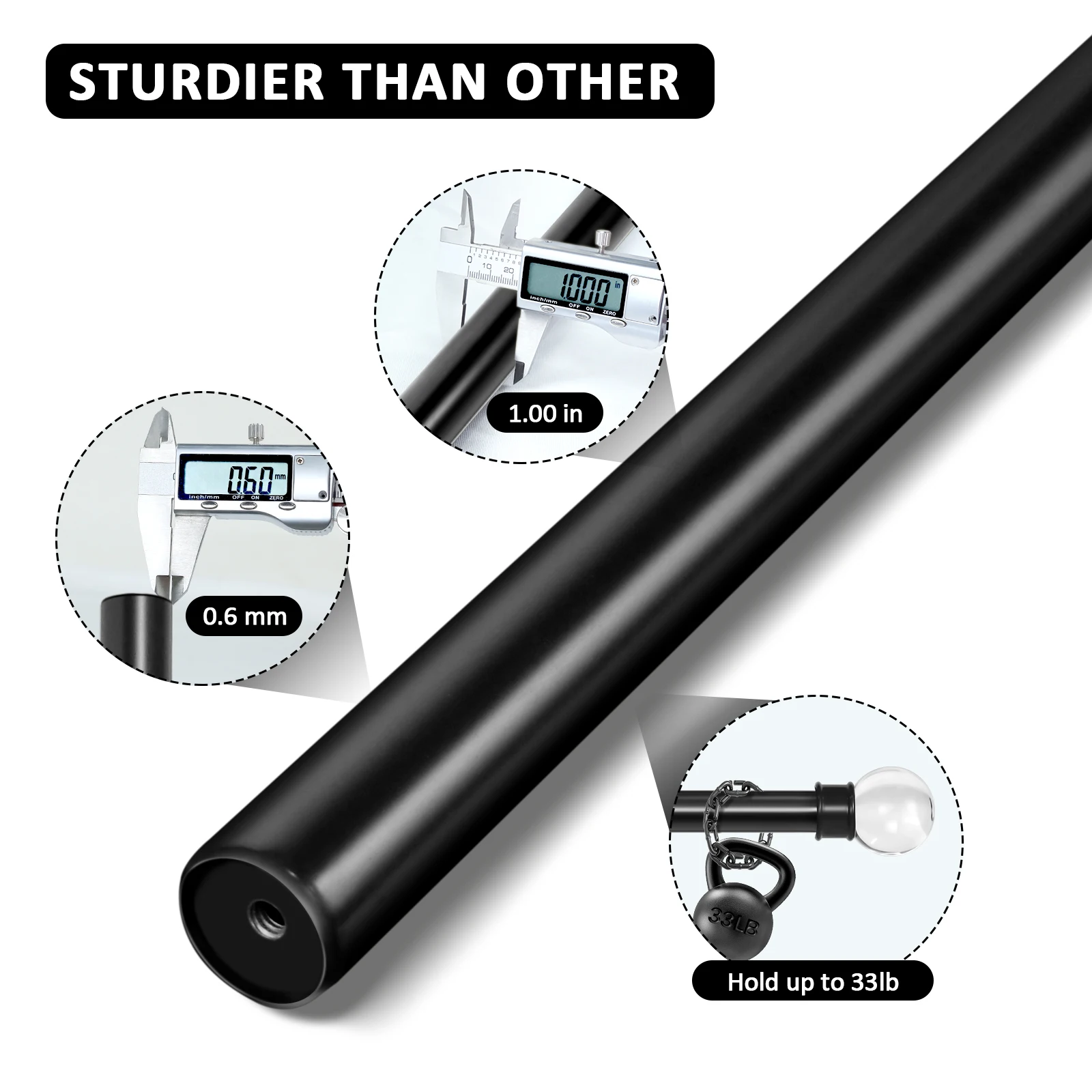 1 Inch Adjustable Heavy Duty Curtain Single Rod Set With Crystal Ball Finials, 28"-48", 48"-84", 84"-120"